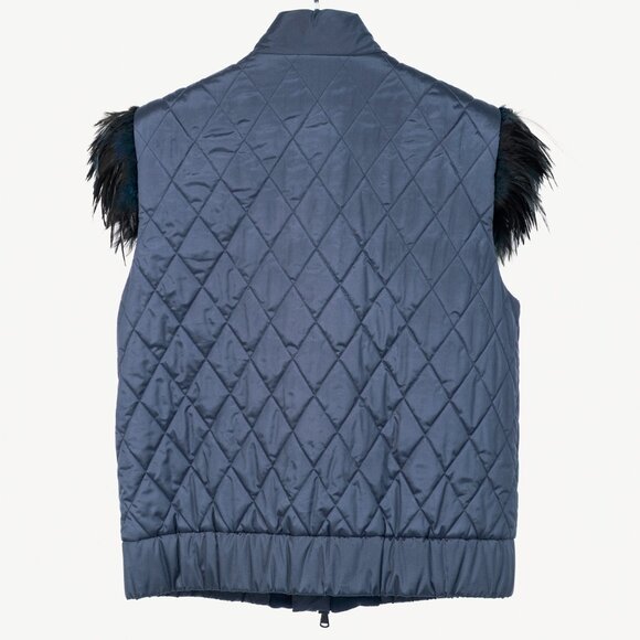 Brunello Cucinelli AW/14 Blue Quilted Silk Crystal Feather-Trim Vest - Picture 2 of 12